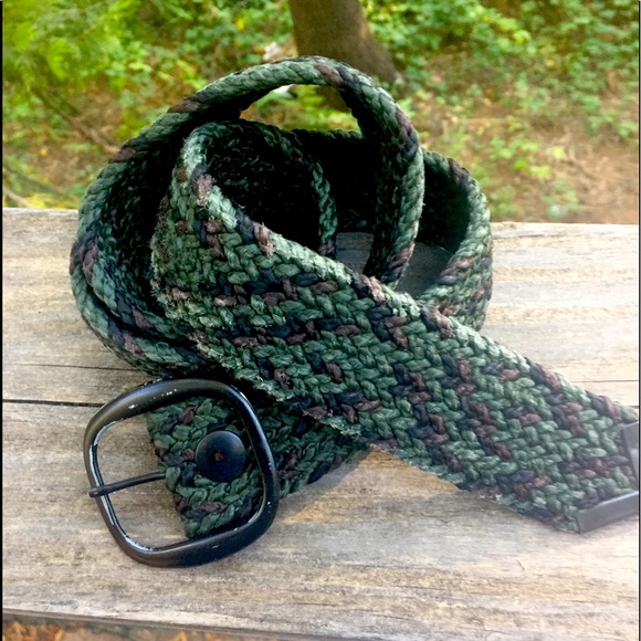 Accessories - Woven shades of green webbed vintage statement belt